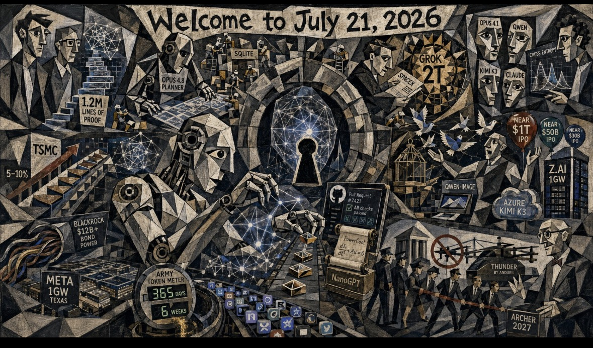 Cubist Version of Quadriptych to Accompany Dr. Alex Wissner-Gross’s “Welcome to July 21, 2026” edition of The Innermost Loop