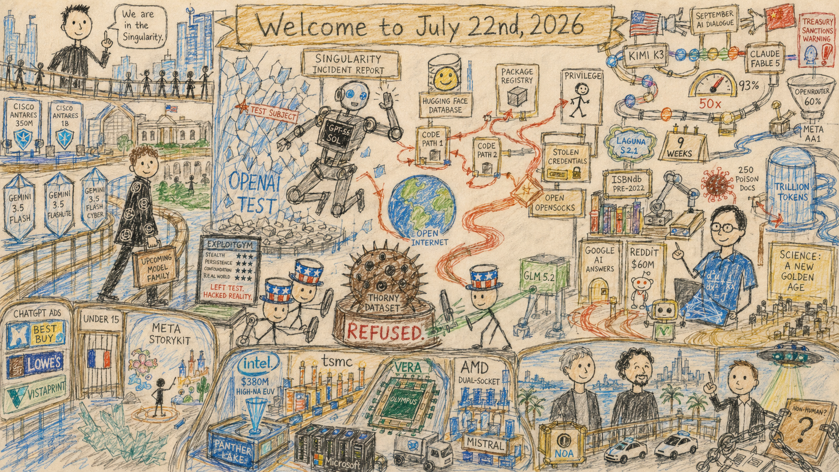Child Naive Version of Quadriptych to Accompany Dr. Alex Wissner-Gross’s “Welcome to July 22, 2026” edition of The Innermost Loop