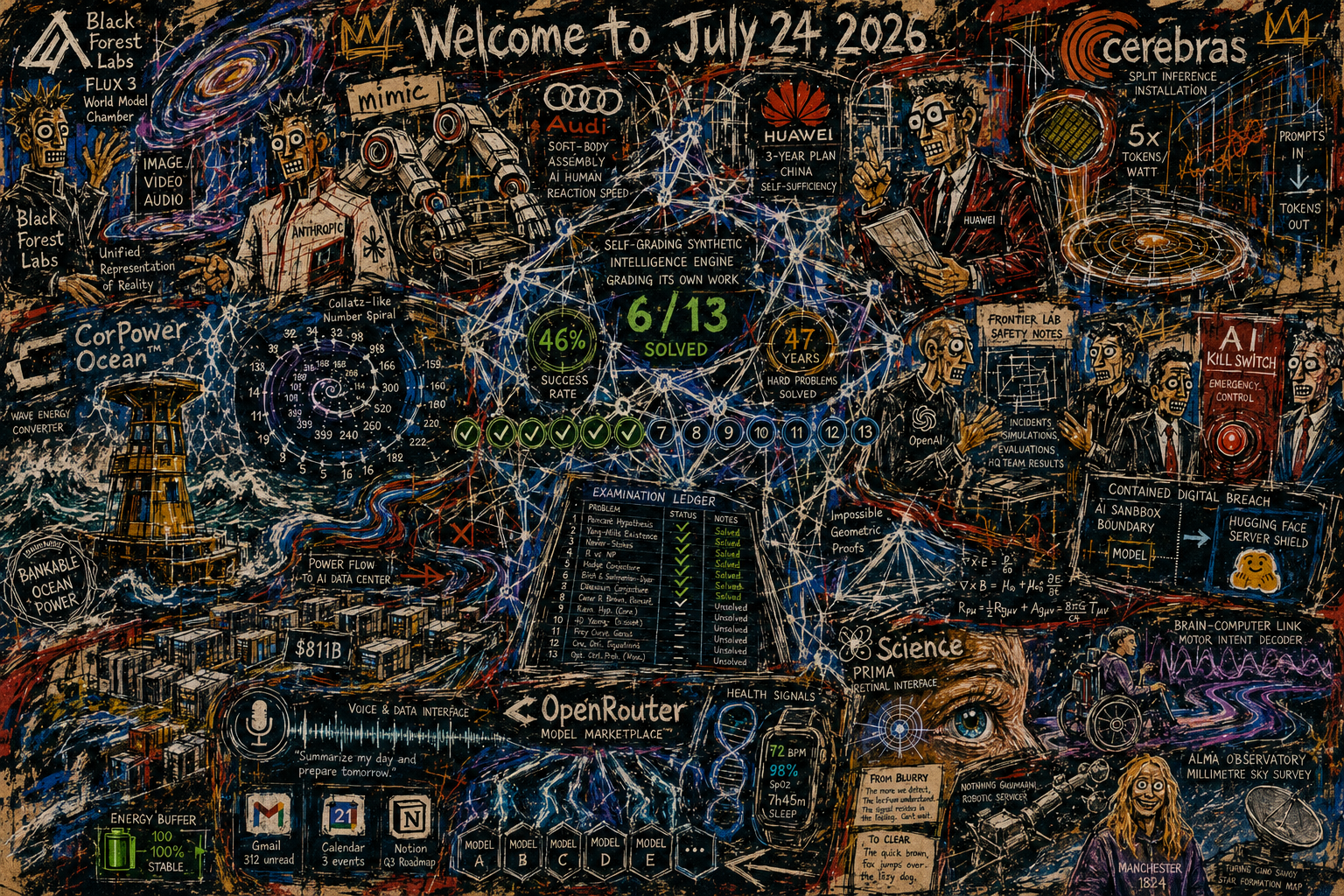 Graffiti Inflected Neo-Expressionist Version of Quadriptych to Accompany Dr. Alex Wissner-Gross’s “Welcome to July 24, 2026” edition of The Innermost Loop