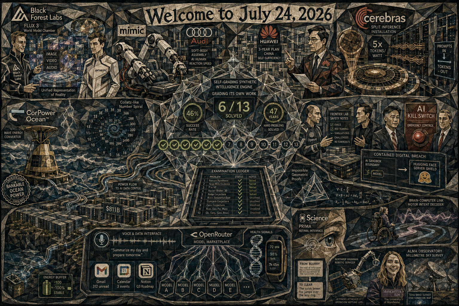 Cubist Version of Quadriptych to Accompany Dr. Alex Wissner-Gross’s “Welcome to July 24, 2026” edition of The Innermost Loop