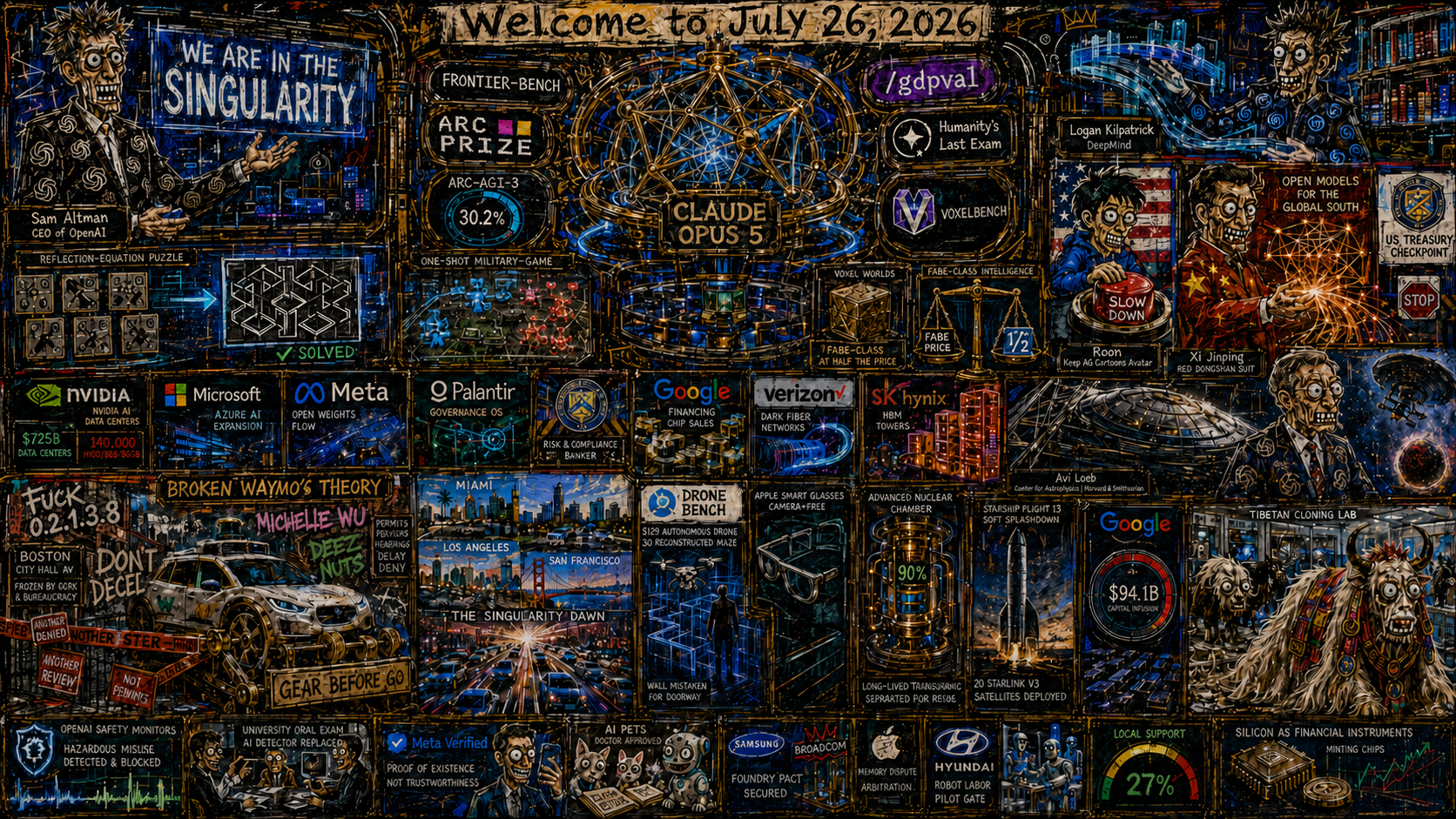 Graffiti Inflected Neo-Expressionist Version of Quadriptych to Accompany Dr. Alex Wissner-Gross’s “Welcome to July 26, 2026” edition of The Innermost Loop