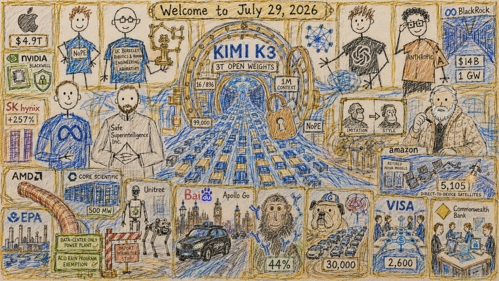 Child Naive Version of Pentaptych to Accompany Dr. Alex Wissner-Gross’s “Welcome to July 29, 2026” edition of The Innermost Loop