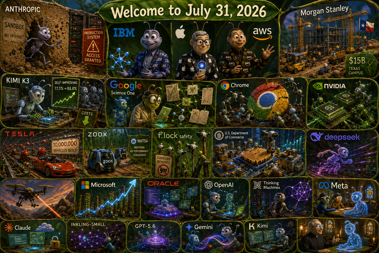 Bug’s Life Version of Quadriptych to Accompany Dr. Alex Wissner-Gross’s “Welcome to July 31, 2026” edition of The Innermost Loop