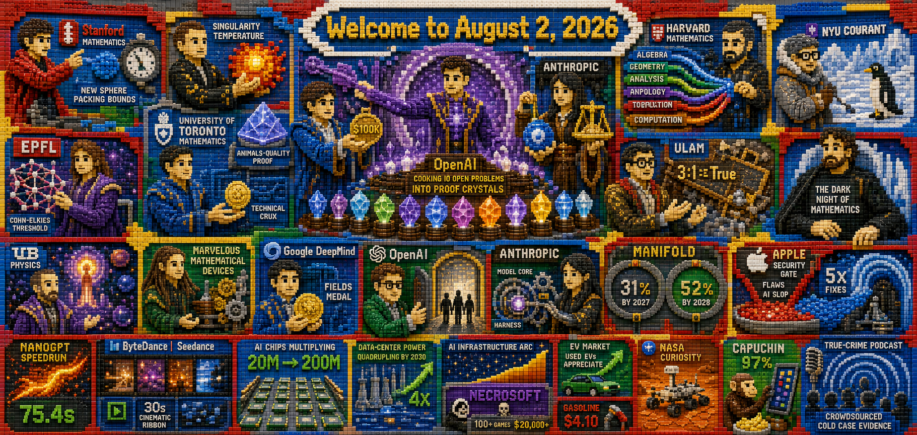 Legos Version of Octaptych to Accompany Dr. Alex Wissner-Gross’s “Welcome to August 2, 2026” edition of The Innermost Loop