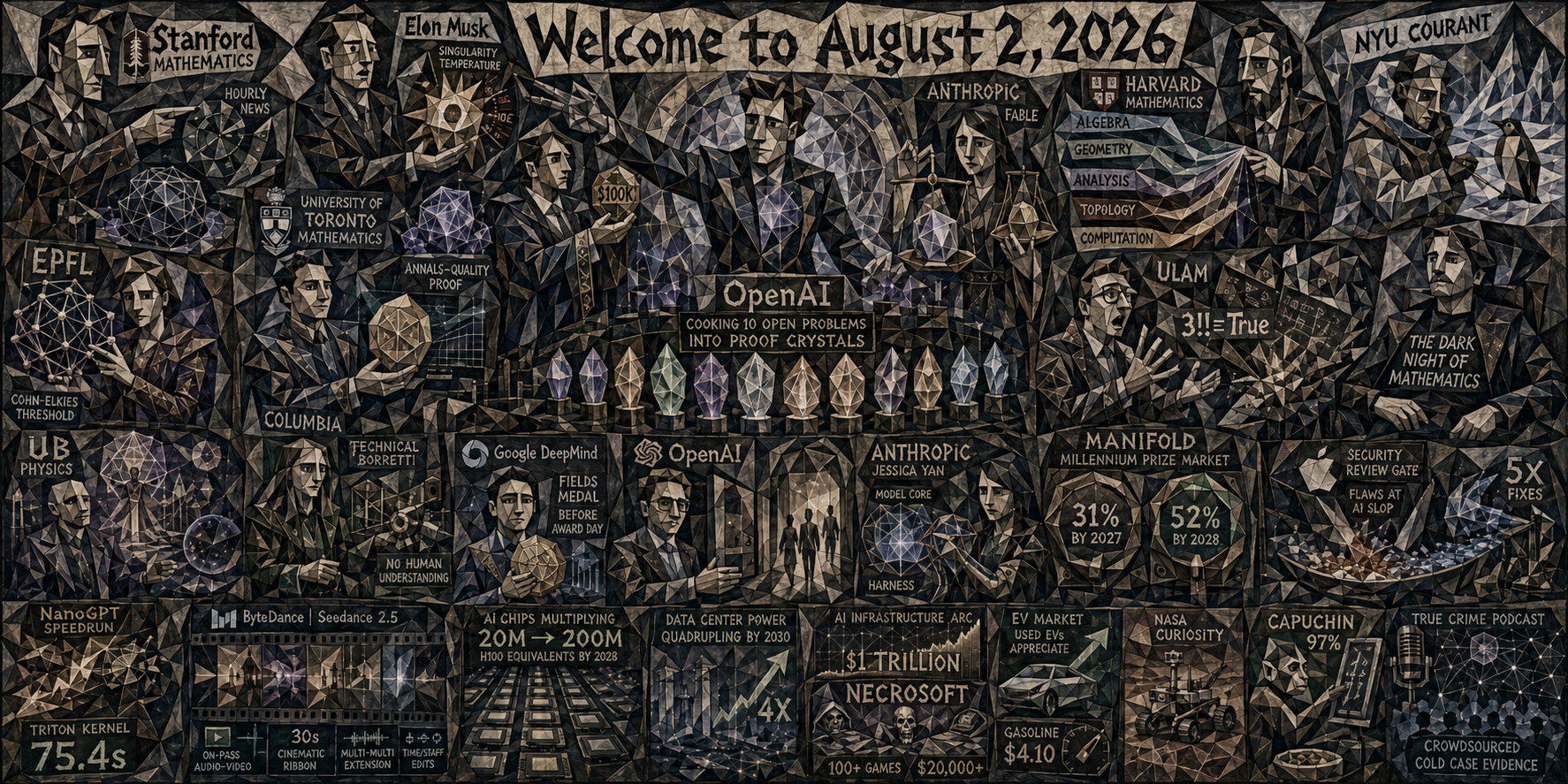 Cubist Version of Octaptych to Accompany Dr. Alex Wissner-Gross’s “Welcome to August 2, 2026” edition of The Innermost Loop